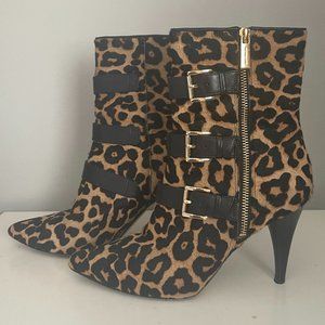 MICHAEL MICHAEL KORS - Leopard Print Calf-Hair and Leather Heeled Boots – Size 7